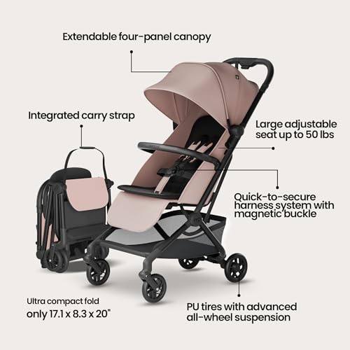 Mompush Velo Lightweight Travel Stroller, Compact & Airplane-Friendly for Baby and Toddler, Lie-Flat Seat, One-Hand Fold, with Leather Bumper Bar, Shoulder Strap, Raincover, Storage Bag & Cup Holder - Image 5