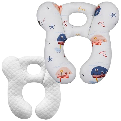 Image of ZHOMA Baby Travel Pillow, Upgrade U-Shape Infant Pillow for Car Seat Pushchair and Stroller, Soft Comfortable Sleep Cushion for Kids Newborn and Toddler -Starfish White