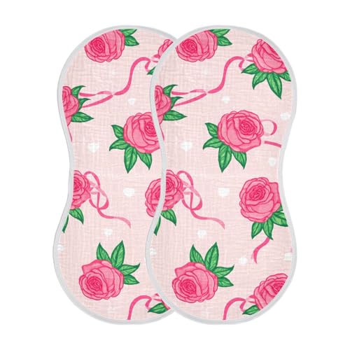 Baby Burp Cloths, Soft Absorbent Burping Cloths for Babies, Cotton Milk Spit Up Rags, Large Size for Newborns, Baby Boys and Girls (Floral Ribbon Print)2