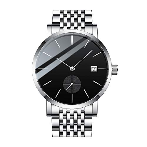 LZ Reloj mecánico de Esqueleto Ultrafino Totalmente automático, Espejo de Vidrio Reforzado con minerales, Vida útil de 30 Metros a Prueba de Agua, garantía a Largo Plazo, Negro Plateado.