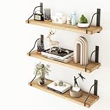 Inforth Wall Shelves, Wood Wall Mounted Shelves for Wall Storage, Floating Shelves for Wall Display with Metal Bracket, Hanging Shelves for Bedroom Kitchen Living Room (Wooden, 17 Inches)