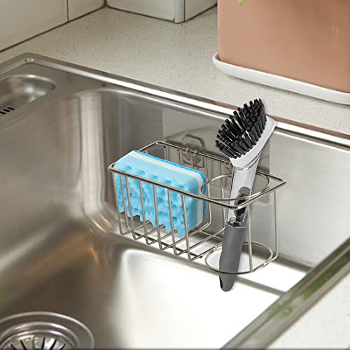 Tkiszyzr Sponge Holder And Sink Caddy, 2 In 1 Kitchen Brush Holder No Drilling With Adhesives, Stainless Steel Rustproof Sponge Caddy For Kitchen Sink, Waterproof Sturdy Sink Organizer Rack Basket #TOP1