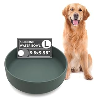 Should We Go? Dog Water Bowl - The Perfect Dish No-Spill, Less Mess Non-Tippable Water & Food Bowl, Pure Silicone with Suction Cup Fits 8 Cups 9.5" Across x 2.5" Tall, Ideal for All Pets, Large-Spruce