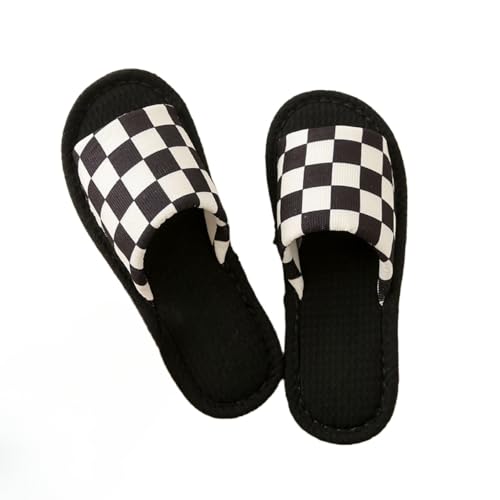 Chunky Checkered Slippers for Women Men Cute Retro Trendy Non Slip Platform Flats Wide Open Toe Comfort Wear Shoes Cozy Memory Foam Fur Line Matching Slippers for Couples Mothers Days Gifts