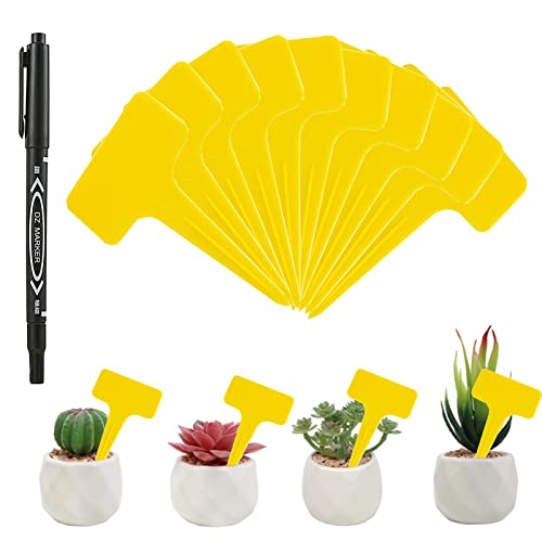 HUIYING Etiquette Végétale Étiquettes de Jardin Imperméable T-Type Etiquettes Étiquettes Jardin Plastique,pour Fleur Légumes Graine Jardin Pépinière Réutilisable (Jaune) Cover