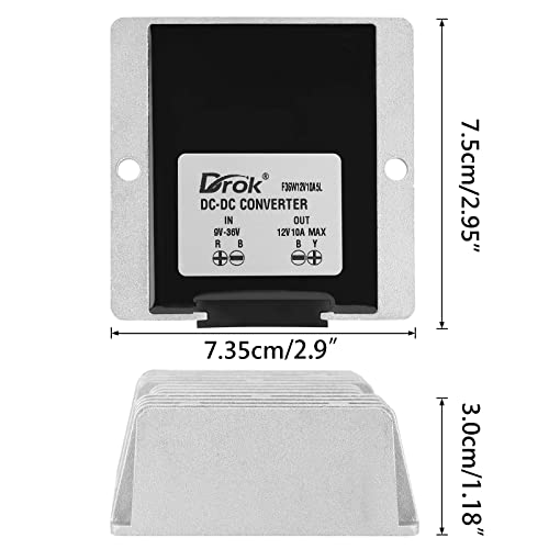Image of DROK Boost Buck Converter 9V-36V to 12V 10A 120W Aluminium Shell Waterproof Auto Step Up Down Voltage Regulator 12V Volt Transformer for Car Audio Solar Power System LCD Television LED Display Screen
