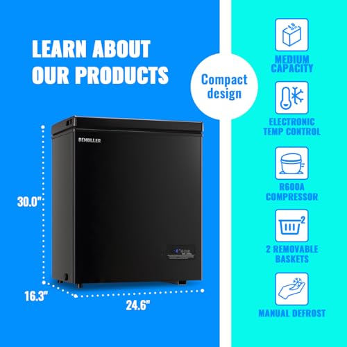 Image of DEMULLER Chest Freezer 4.0 CU. FT Ultra-low Temperature Deep Freezers (Down to -12 ℉) with TWO Removable Baskets Accurate Display of Cabinet Temp Freestanding Black