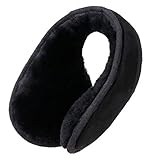 MaxW Winter Ear Muffs for Men and Women Australian Black Sheepskin Wool Earmuffs Outdoor Furry Ear...