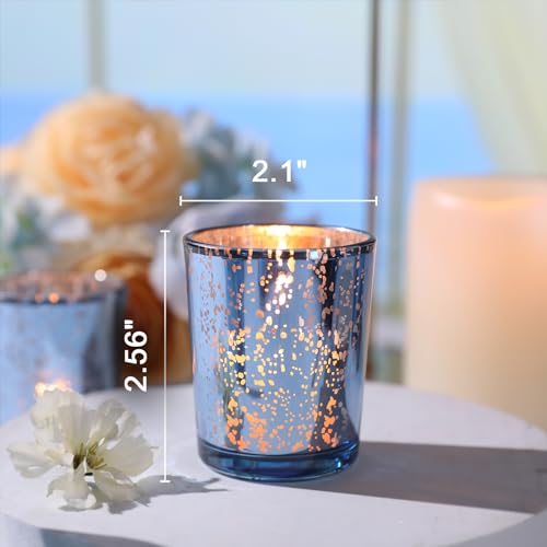 image for LETINE Blue Votive Candle Holders Set of 36 -Mercury Glass Candle Hold