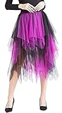 LBKKC Women's Tulle Skirt Black Purple Formal High Low Asymmetrical Midi Length Elastic Waist Tutu Layered Puffy Fairy Skirts