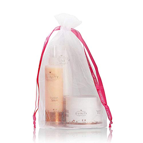 D.VINITY Kit Belleza Tropical Splash – Pack Protección Solar, Champú + Mascarilla + Acondicionador, Cabellos Secos, Nutre y Repara, Rico en Vitamina C, Filtro UV