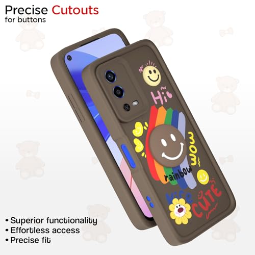 Image of Pikkme Back Cover for Oppo A55 | Soft Silicone| Cute Rainbow Smile & 3D Cartoon Flower Design | Shockproof Raised Camera Protection Bumper Case (Brown)