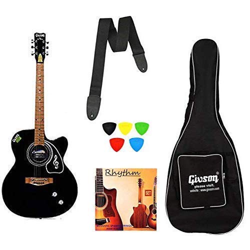 Image of Ketostics Venus Special Semi Electric Cutaway Rosewood 41 Inch Givson Acoustic Guitar Kit with Bag, Rhythm String Set, Strap and 5 Plectrums, (Black)
