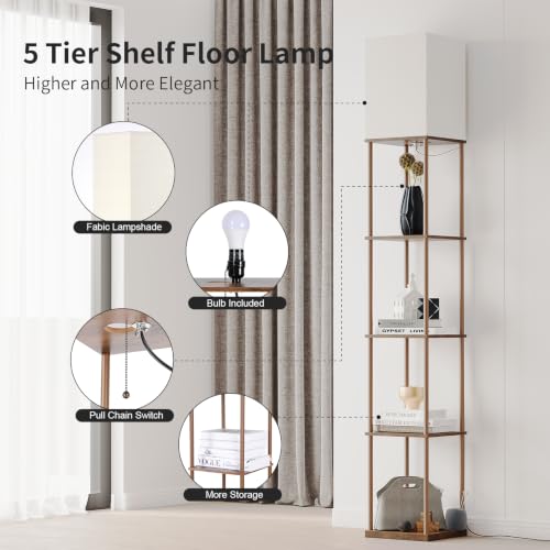Image of SUNMORY 5 Tier Floor Lamp with Shelves, Standing Lamps for Living Room | 3 CCT LED Bulb Include, 70 inch Tall Corner Shelf Lamp, Display Bookshelf, Modern Style for Bedroom, Office, Home Decor