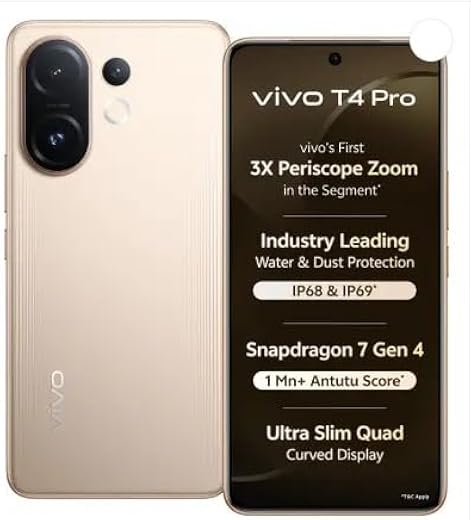 vivo T4 Pro 5G (Blaze Gold, 128 GB) (8 GB RAM) | 6500 mAh Battery | 7 Gen 4 Processor | 6.77" AMOLED Display | 50MP + 2MP...