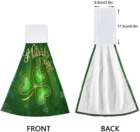 FFYHO Lucky Clovers Hanging Kitchen Towel with Loop 2 Pack St Patrick's Day Hand Towels Soft Microfiber Coral Velvet Tie Towel Decor for Bathroom Oven Absorbent Washcloth