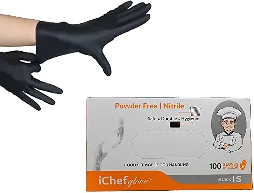 Ichef Glove 100 Counts Food Service Food Handling Nitrile Gloves Black Powder Free (Xl) #TOP5