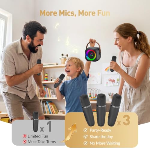 Image of Mini Karaoke Machine, Portable Bluetooth Karaoke Speaker with 3 Wireless Microphones and Party Lights for Kids and Adults, Birthday Gifts for Girls Boys Family Home Party