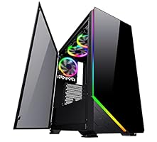 Cortek Blade Gaming-Gehäuse ATX Mid-Tower mit Seitenplatte aus gehärtetem Glas, Frontplatte aus Glas, RGB-Streifen vorne, hoher Luftstrom, Rücklüfter 120 mm, Schwarz