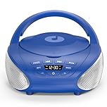 Gueray Portable CD Player Boombox Compact CD Boombox with Stereo Speakers FM Radio 3.5mm AUX Input and Headphone Jack LCD Display for Indoors, Outdoors, Travel & Audiobooks(Blue+Silver)