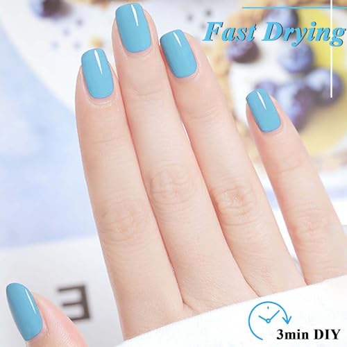 Blue Nail Polish - Sky Blue Nail Varnish - Summer Bright-Coloured Quick Dry Nail Varnish - Long Lasting Chip Resistant Air Dry No Need UV DIY Manicure Nail Art - Image 3