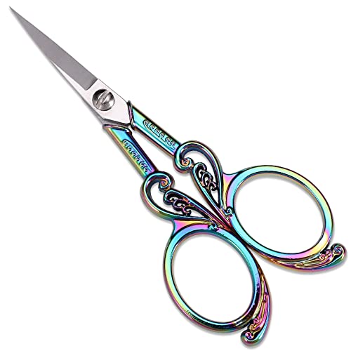 Youguom Detail Embroidery Scissors – Small Sharp Pointed Tip Shears For Sewing, Craft, Artwork, Needlework Yarn, Thread Snips, Handicraft Diy Tool, 4.5In Rainbow Vintage Style #TOP5