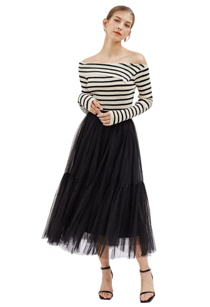 radhika 'n' dhaanya creation Net Fabric Double Frill Midi Skirt Black-picture-34