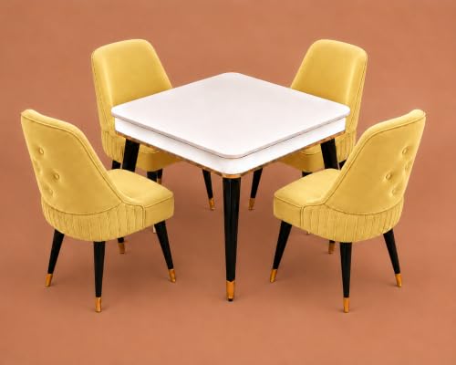 Image of WOODEN SPACE 4 Seater Wooden Dining Table Set | Urban Marble Top Dining Table with Chairs for Dining Room & Kitchen (Modern Grand Aura Yellow) (42 x 42 x 30 inch)