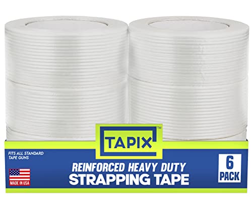 Strapping Tape 2 Inch X 60 Yds, (6 Pack) Fiberglass Tape Super Strong Reinforced Tear Resistant Clear Strapping Tape Holds Up To 120 Lb. Made In Usa #TOP25