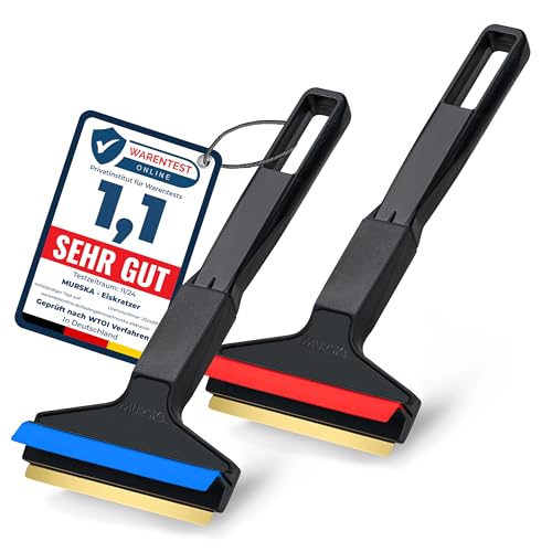 2 Ice Scraper for Car Windscreen 21cm - Brass Car Ice Scraper - fast, effortless & easy - Premium HIPS - Murska Brass Blade Windscreen Scraper for Car Window Scrapper Squeege (2x Random Color)