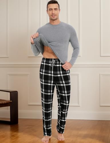 Image of GYS Bamboo Viscose Men's Pajama Sets Long Sleeve Plaid Loungewear Sets with Pockets