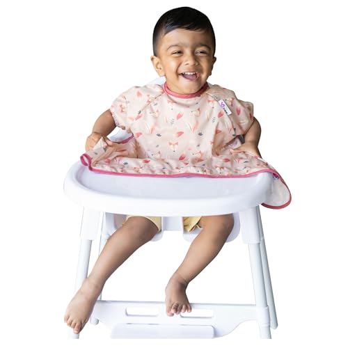 Tidy Tot®™ Cover & Catch™ Weaning Bib with Short Sleeves. Attaches to Highchairs with Suction for Mess Proof Baby Feeding. Waterproof Short Sleeved Bibs. Coverall BLW Bibs. Travel Bag Included.