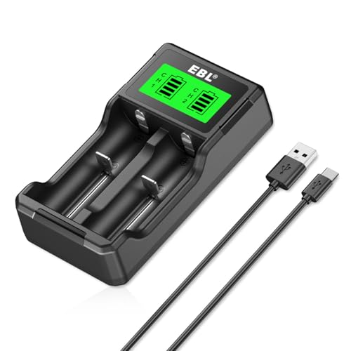 EBL LCD Cargador 18650, USB Inteligente Cargador para 3.7V Li-Ion 18650 RCR123 & Pilas AA AAA C