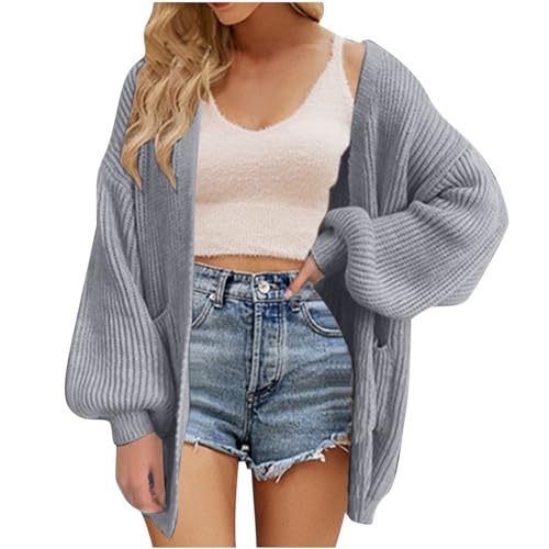 Womens Winter Warm Chunky Knit Open Front Kimono Cardigan with Pockets Long Sleeve Casual Comfy Sweater Outwear Coat