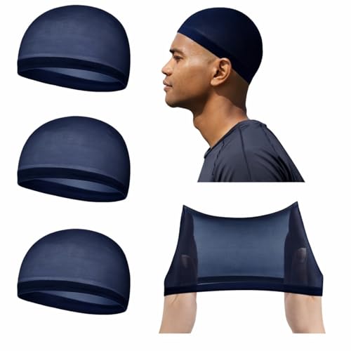 Ramede 3 Pcs Stocking Wave Cap for Men Women Wig Caps, Navy Blue