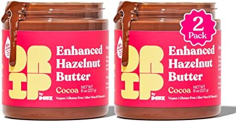 DEUX Vegan Hazelnut Spread - Gluten-Free Hazelnut Chocolate Spread for Collagen Support Enriched with Aloe Vera and Vitamin C, Plant Based Spread for Vegan-Friendly Breakfast Foods, Chocolate Hazelnut Spread, 8 oz (2-Pack)