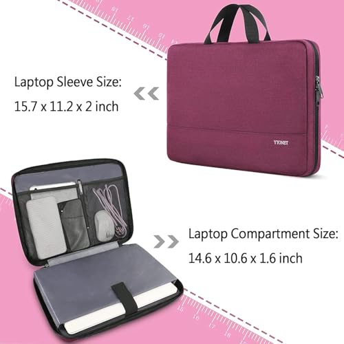 Image of Ytonet Laptop Case 15.6 Inch, TSA Laptop Sleeve Cover with Handle for Women | Compatible with HP Dell Lenovo Asus Notebooks, Computer Carrying Case, Protective, Slim, Purple Red