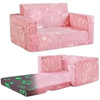 Toddler Chair Comfy,2-in-1 Soft Toddler Couch Fold Out for Kids,Convertible Sofa to Lounger,Gift for Girls and Boys Birthday,Heart,Large