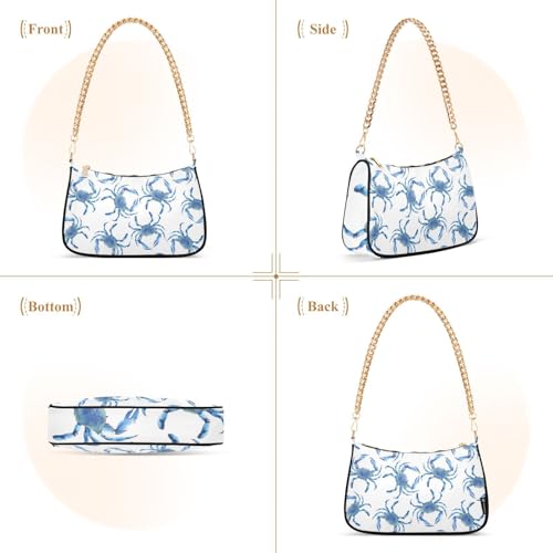 Shoulder Bag for Women Watercolor Blue Crabs Hobo Purses Handbags for Women with Chain Strap2