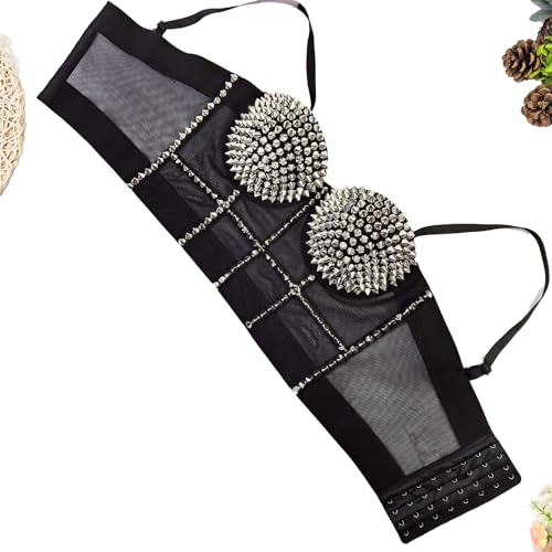 Women's Chain Strap Corset Top, 3D Spike Studded Bustier, Padded Cami2