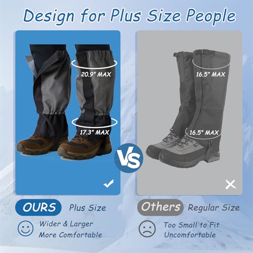 Plus Size Gaiters for Hiking Boots, Waterproof & Adjustable Leg Protection for Weed Eating, Ideal Use as Tick Gaiters for hiking boots, Boot Gaiters for Men & Women, Up to 21in. Black & Grey by King Mills - Image 2