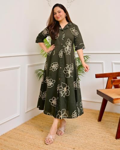 Image of Womens Printed Rayon Anarkali Shirt Collor Kurta for Girls Regular Fit Casual Wear Gown