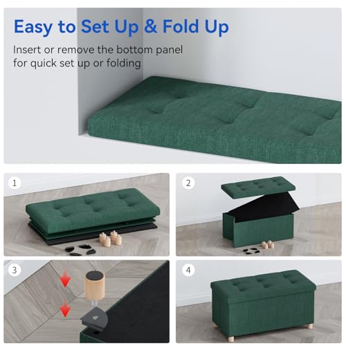 Image of BRIAN & DANY 30 Inches Folding Storage Ottoman Bench, Ottoman with Storage Bench for Bedroom, Living Room, Entryway, Foot Rest with Legs, Dark Green