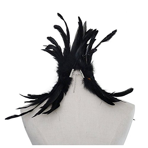 Zakia Gothic Natural Real Feather Choker Necklace Neck Wrap Collar Halloween Accessory (Black) #TOP3