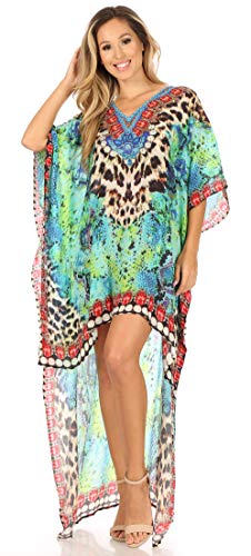 Sakkas P7 - Hilowkaftan Laisson Hi Low Caftan Dress Top Cover/Up Fit With Printed Pattern - St49-Turq - Os #TOP4