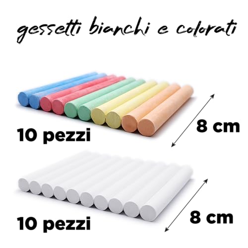 Leddy Set mit 24 weißen und farbigen Kreiden für Tafeln, Kreide in 5 Farben + Weiß mit hohem Kontrast, für Schule, Büro, Studium, Handwerk, Zeichnen