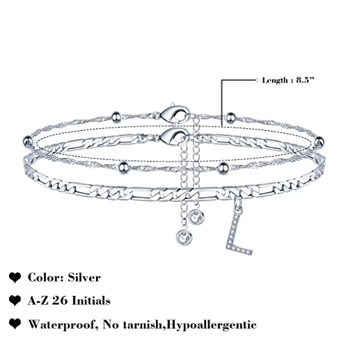 Image of Ursteel Ankle Bracelets for Women, 14K Gold Plated Dainty Layered Chain CZ Initial Anklets Summer Jewelry Gifts for Women