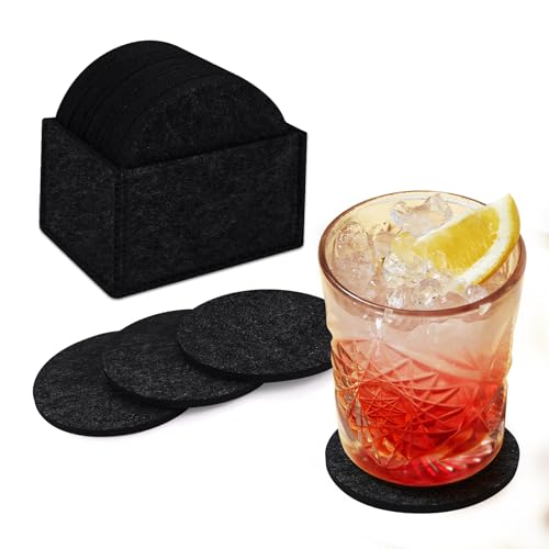 14-filzuntersetzer rund Filzuntersetzer in Schwarz - rutschfest und hitzebeständig, untersetzer Gläser, Getränke, Bars, Cafés, Tischdekoration, waschbar, einzigartiges Geschenk