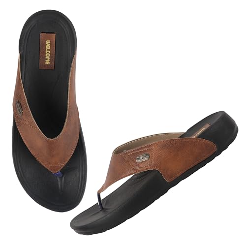 Image of WELCOME Soft Men's Slippers with Cushion FootBed for Adult | Comfortable & Light Weight | Stylish & Anti-Skid | Waterproof & Regular Flip Flops for Gents /Boys