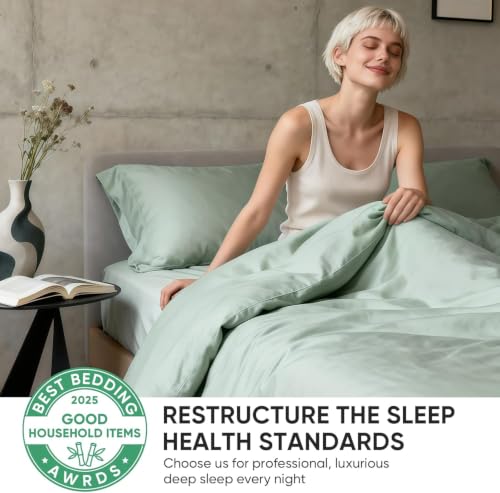 Image of TWK Real 100% Viscose Derived from Bamboo Sheets Set King Size, Cooling & Silky Soft for Hot Sleeper, Breathable & Moisture Wicking Fabric, 18 inch Deep Pocket with Corner Straps (Sea Glass, King)